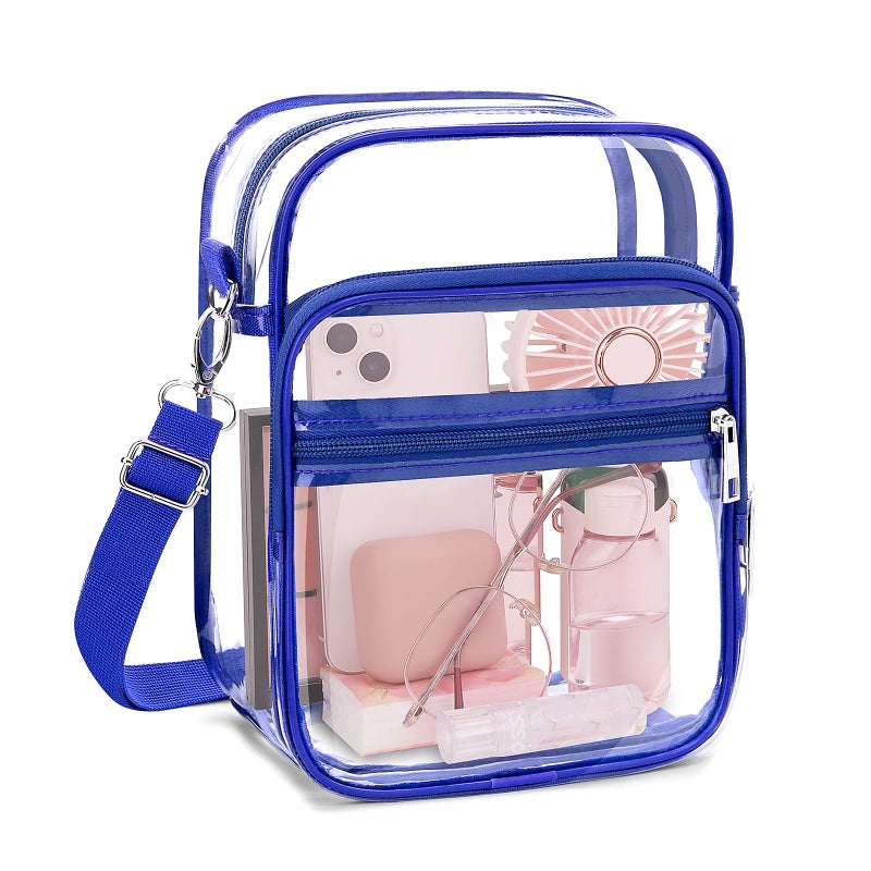 Blvornl Clear Crossbody Bag With Adjustable Shoulder Strap, Stadium Approved PVC Purse With Front Pocket, Messenger Bag for Women and Men, Concerts Sports Events (Blue) - Image 1